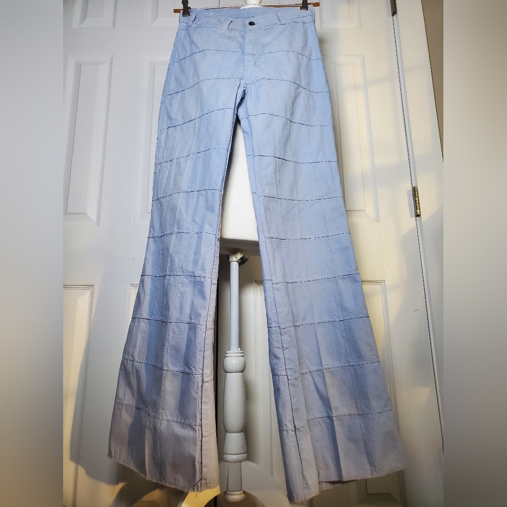 Vintage Window Pane Patchwork Bell Bottom 1970s W… - image 1